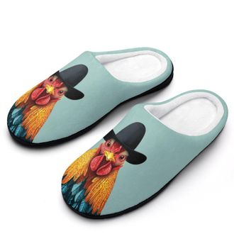Generic Rooster in Hat Funny Mens Slippers Cotton Warm House Shoes Memory Foam Sandals Print Size 7-14