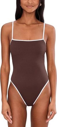 Seafolly Beach Bound Swimsuits Womens Chocolate Square Neck One Piece GBO3717