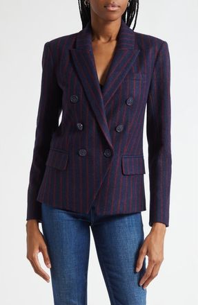 L'agence Kenzie Double Breasted Knit Blazer in Midnight/Red Pinstripe at Nordstrom, Size 12