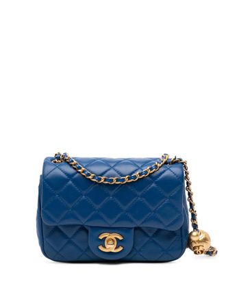 Chanel 2020 Mini Square Classic Lambskin Pearl Crush Single Flap crossbody bag - women - Lambskin - One Size - Blue