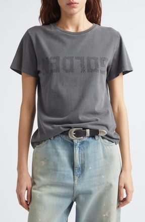 Golden Goose Distressed Cotton Logo Tee in Anthracite at Nordstrom, Size X-Small