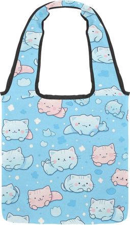 Generic Colorful Cartoon Kitten Reversible Canvas Shoulder Tote - Double-Sided Print, 12oz Cotton, 27cm Drop, Fold-Flat Bag for Travel, Shopping, Street Outin