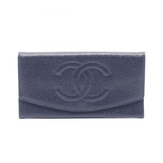 Chanel Navy Leather Long Wallet (Bi-Fold) (Pre-Owned)