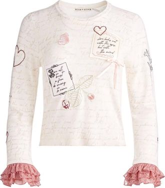 Alice & Olivia Top Carolann in maglia con ruches sui polsini - Bianco