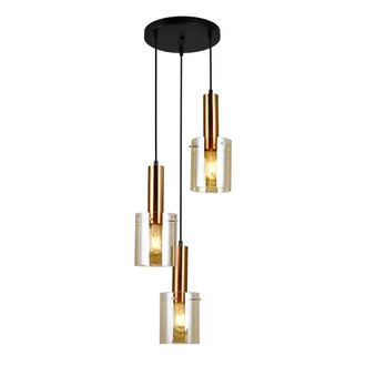 Netlighting Modern Hanging Pendant Brass 3 Light with Amber Shade E27 in Yellow