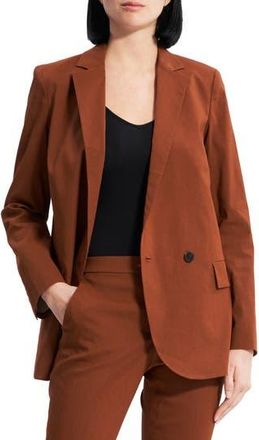 Theory Double Breasted Linen Blend Jacket in Cognac at Nordstrom Rack, Size 00