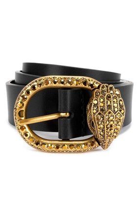 Kurt Geiger Jewel Buckle Leather Belt in Black at Nordstrom, Size Small/medium