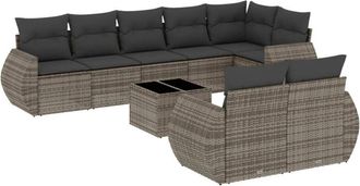 vidaXL Set De Muebles De Jard&iacute;n 9 Pzas Y Cojines Rat&aacute;n Sint&eacute;tico Gris Vidaxl