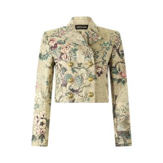 Roberto Cavalli Light Jackets, female, Multicolor, Size: S Cropped Jacket With Oriental Bird Print