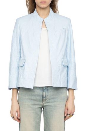 Zadig&Voltaire Veryn Cuir Crinkled Leather Jacket in Baby Blue at Nordstrom, Size 10 Us