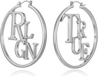 True Religion TrueRLGN Logo Hoop Earrings in Silver Tone at Nordstrom