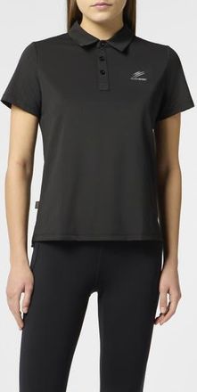 Plein Sport Pique Polo T-Shirt Reflective Scratch Women in Black at Nordstrom, Size X-Large