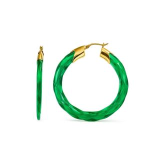 Gold & Honey Womens Swirl Twist Lucite Birthstone Hoop Earrings In May - Emerald