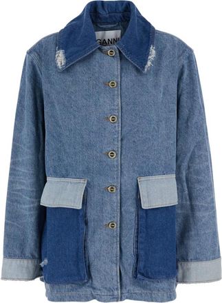 Ganni Jacket in Patchwork Denim - Dames - Spijkerjassen - Blauw - 2Xs/Xs - Denim - Jassen