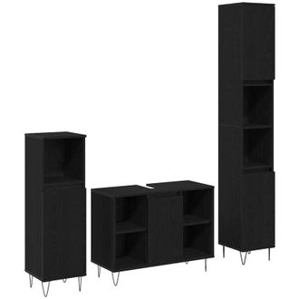 vidaXL Vidaxl - Juego De Muebles De Ba&ntilde;o 3 Pcs Roble Negro 30 X 30 X 180 Cm