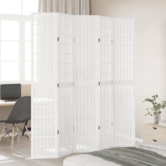 Berkfield Home Room Divider 5 Panels White Solid Wood Paulownia