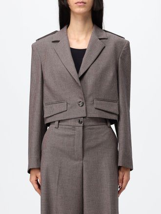 Pinko Cropped Single-Breasted Houndstooth Wool Blend Blazer