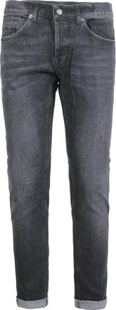 Dondup Zwarte Slim Fit Jeans met Metalen Logo - Heren - Slim Fit Jeans - Zwart - W31 - Katoen - Jeans