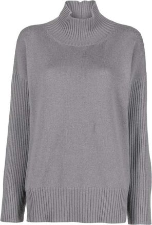 Lorena Antoniazzi Grijze Cashmere Coltrui Gebreide Trui - Dames - Coltruien - Grijs - 2XL - Truien & Vesten