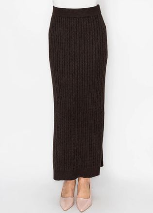 YAL New York Cable Texture Knit Skirt in Dark Brown