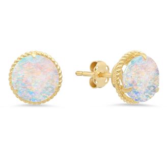 MAX + STONE 14k Yellow Gold Roped Halo Round-Cut Gemstone Stud Earrings (8mm)