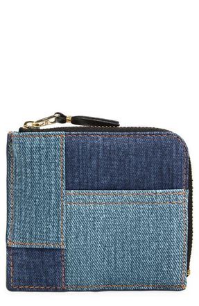 Comme Des Gar&ccedil;ons Denim Print Pocket Half Zip Wallet in Blue at Nordstrom