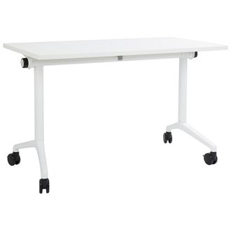 Beliani Beliani - Escritorio Rectangular Moderno Plegable Con Ruedas Mesa M&oacute;vil Port&aacute;til Estructura Met&aacute;lica 120 X 60 Cm Blanco Cavi