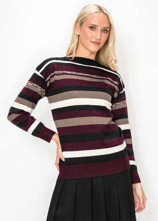 YAL New York Burgundy and Black Striped Sweater