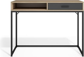 HERDASA Escritorio melamina y metal nogal claro caj&oacute;n grafito 79x105x48 cm