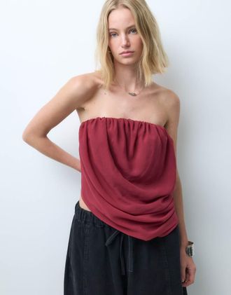 Asos top asimmetrico con fondo a palloncino arricciato rosso