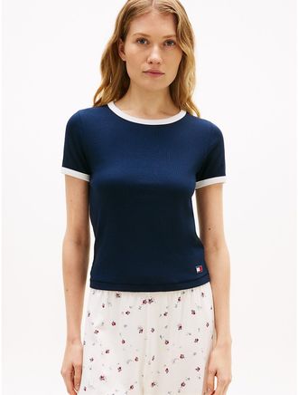 Tommy Hilfiger Womens Ringer Sleep T-Shirt - Navy - XL
