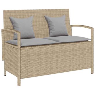 vidaXL Banco De Jard&iacute;n Con Almacenaje Y Coj&iacute;n Beige Rat&aacute;n Sint&eacute;tico Vidaxl