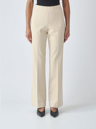 Meimeij Pantaloni straight in cr&ecirc;pe a vita alta con elastico in vita