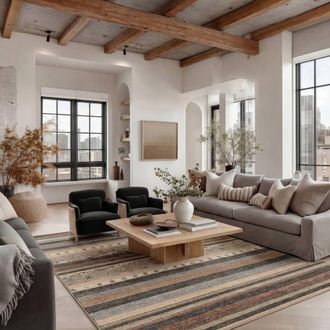 Kukoon Beige Stripped Machine Washable Jute Distressed Living Room Area Rug in Brown | Size: 240 cm x 330 cm