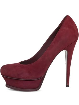 Saint Laurent 140mm Tribtoo platform pumps - women - Calf Suede/Calf Leather/Calf Leather - 37 - Red