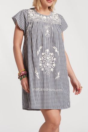 Frances Valentine Camila Mini Dress Gingham in Navy/oyster at Nordstrom, Size X-Small