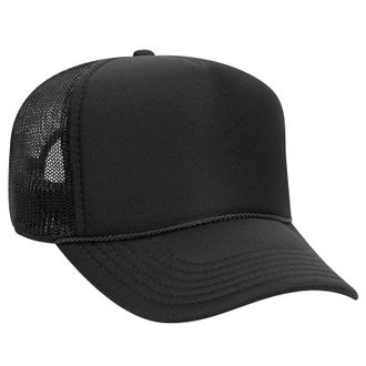 OTTO Otto Cap 5 Panel Mid Profile Mesh Back Trucker Hat Polyester Foam Front, Black, One size