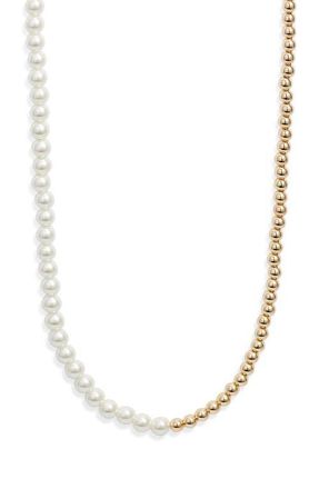 Nordstrom Faux Pearl & Bead Toggle Necklace in White- Gold at Nordstrom