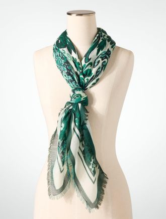 Talbots Divine Damask Square Scarf - Emerald Marine - 001 Talbots