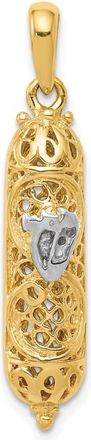 Diamond2Deal 14k Yellow Gold White Rhodium 3D Mezuzah Shin Charm