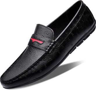 Generic Mens Loafers Shoes Simple Flat Heel Penny Loafers Leather Lightweight Resistant Comfortable Prom Slip On(Black,7.5 UK)