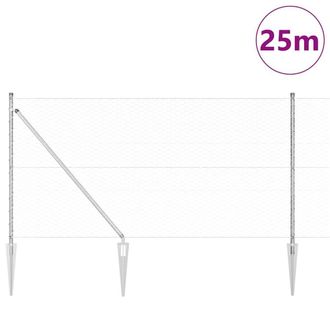 Berkfield Home Hexagon Link Fence with 13 Spike Posts 1x25 m Galvanised Steel in Silver