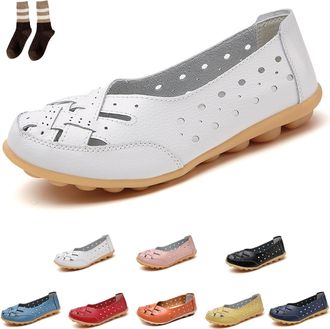 Generic Orthopedic Loafers for Women, Orthopedic Loafers in Breathable Leather, Womens Loafers & Moccasins Casual Non-Slip Driving (White, Adult, Women, 6.5, 