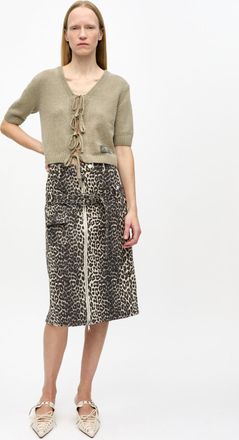 Ganni Mixed Leopard Cotton Tweed Midi Skirt - Size 10/12 Organic