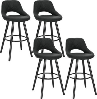 Woltu Woltu - 4x Taburetes De Bar Con Respaldo Sillas De Cocina Juego De 4 Taburetes Altos Cocina Marco De Madera Maciza Tela Silla De Dise&ntilde;o Madera Antraci