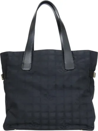 Chanel Black New Travel Line Jacquard Nylon Leather Tote Bag (Pre-Owned)