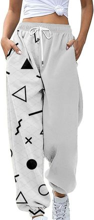 Generic Ladies Lounge Pants Cuffed Bottoms High Elastic Waist Sweatpants with Pockets Baggy Casual Soft Fashion Printed Tracksuit Bottoms with Drawstring Leis