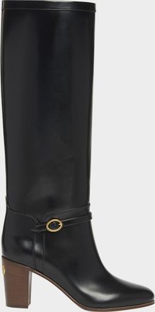 Valentino Garavani Pattie Leather Buckle Knee Boots