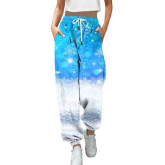 Generic Christmas Joggers for Women UK Funny Snowman Print Holiday Sweatpants High Waist Baggy Trousers Oversized Xmas Drawstring Jogging Pants Ladies Gym Wal