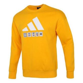 adidas Mens adidas St Story Sweat Large Logo Printing Sports Round Neck Pullover Yellow H39216